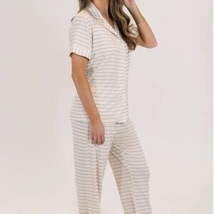 In My Sundays Cream and White Striped Pajama Set- XXL